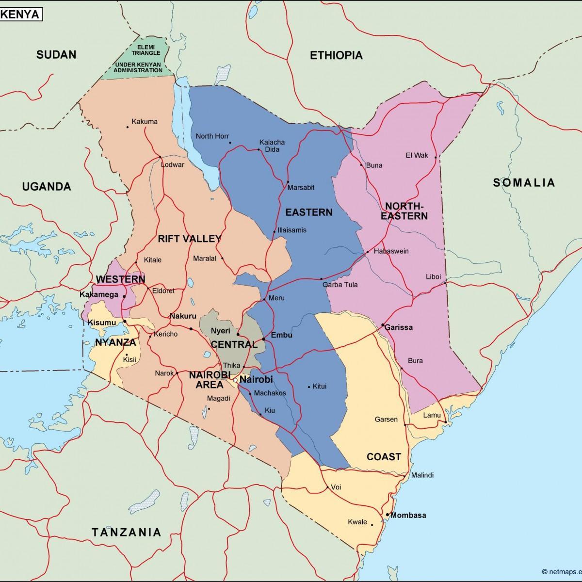 kat jeyografik nan Kenya montre rivyè