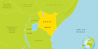 Kat jeyografik nan Kenya ak peyi nan vwazinaj yo